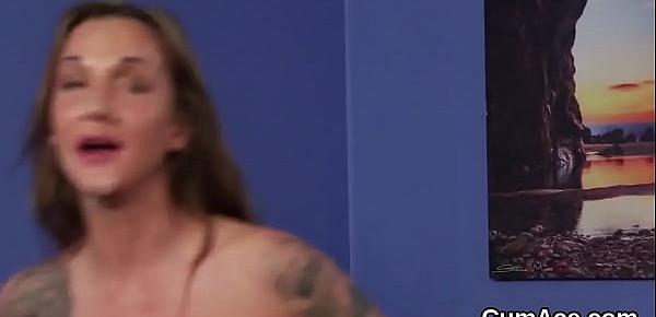 Nasty doll gets jizz load on her face swallowing all the sperm